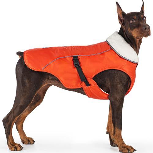 EMUST Hundrock, vinter, vattentät hundsnöjacka för vintern, justerbar Small/Medium/Large hundkappa för vinter, orange, L