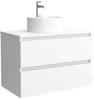 Mueble de baño Bequia 80 cm con Lavabo 100% montado de fábrica | Acabado Blanco Mate suspendido 2 cajones Cierre amortiguado Apertura con uñero | Lavabo sobre encimera | Marca Salgar