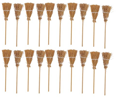 20 Piezas Mini Escoba de Bruja, Decoración de Escoba de Halloween, Decoración Colgante de Escoba, Adorno de Escoba Artesanal con Cuerda Blanca, Accesorios de Bruja para Manualidades de Bricolaje, Recu