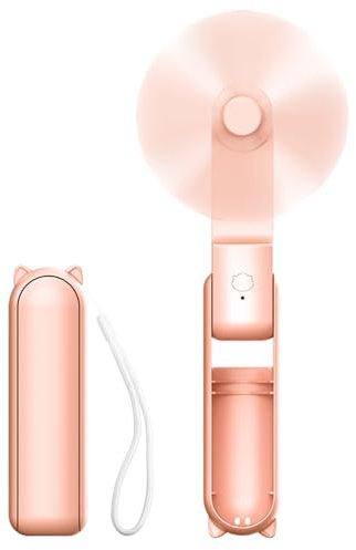 Mini Ventilateur Portable Pliant avec Batterie Rechargeable USB - 14-21h d'Autonomie, pour Bureau, Poche et Voyage - Rose