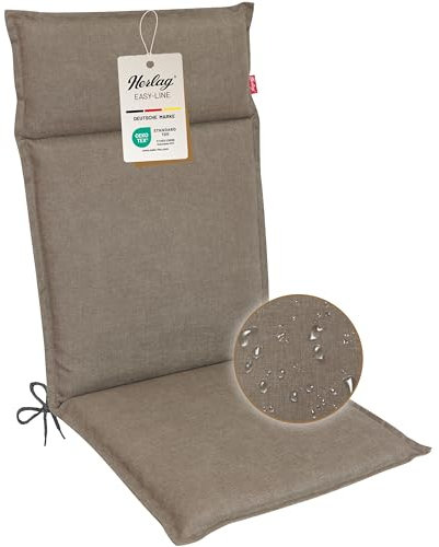 Herlag Polsterauflage Bea Hochlehner 120x50x4,5cm | Wasserabweisende Gartenstuhlauflage Fleckschutz | Bequeme Camping Sitzauflagen | Pflegeleichte Easy-Line | Öko Tex 100 | 1 Polster | Taupe