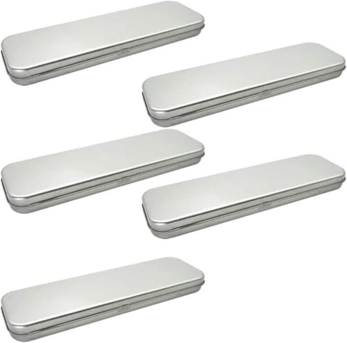 LATRAT Lot de 5 Trousses Étuis à Crayons en Métal, Boîtes Rectangulaires en Métal, Vide, Boîte en Tôle Pliable, Fournitures Scolaires, Porte-Stylos, Pinceaux de Maquillage