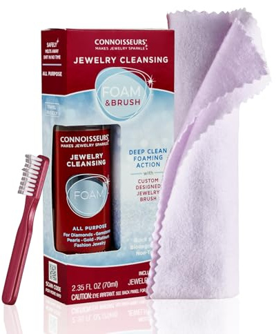 Connoisseurs Jewellery Cleaner Foam, Brush & Cloth | Jewelery Cleaning Solution for Gold, Silver, Gemstones & Diamonds | Jewellery Cleaning Cloth | Cleaner for Removing Dirt