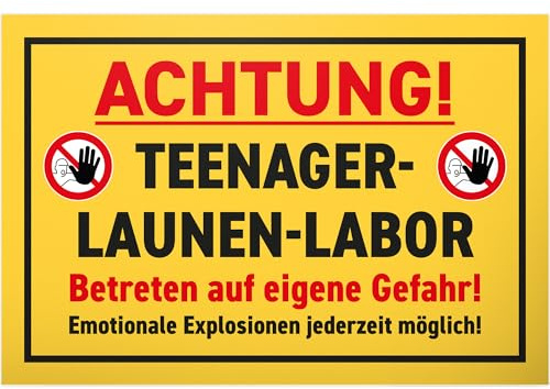 DankeDir! Teenager Launen Labor - 30 x 20 cm Schild - Geschenkidee Türschild Zimmer Jungen & Mädchen Spruch - Zimmer Deko Geschenk Idee Geburtstag Dekoration Tür Deko Jugendliche lustig