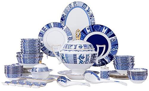 Bone China-Geschirr, 60-teiliges Set, Service für 10 Personen, Sets aus Porzellantellern und -Schalen, mikrowellengeeignet