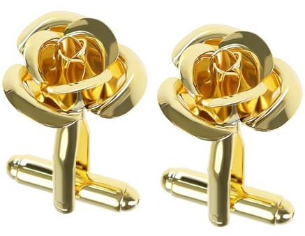 eMagTech 1 Paar Manschettenknöpfe mit Rosenblüten-Motiv, Goldene Manschettenknöpfe, Klassische Hemd-Manschettenknöpfe für Männer, Vater, Bräutigam Kleidung Dekoration