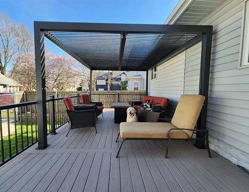 PURPLE LEAF Pergola Bioclimatique 4,24 x 3 m Pergola Aluminium Lames Orientables Superficie 12,72 m² Tonnelle de Jardin Exterieur Belvédères pour Patio Terrasse Exterieur, Gris