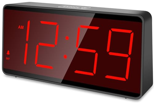 Eachui Wecker digital Batteriebetrieben mit großen Zahlen, Digitaler Wecker mit LED Display, regelbarer Helligkeit und Lautstärke, Automatischer Dimmer,Snooze, 12/24 Std (Rot Ziffern)