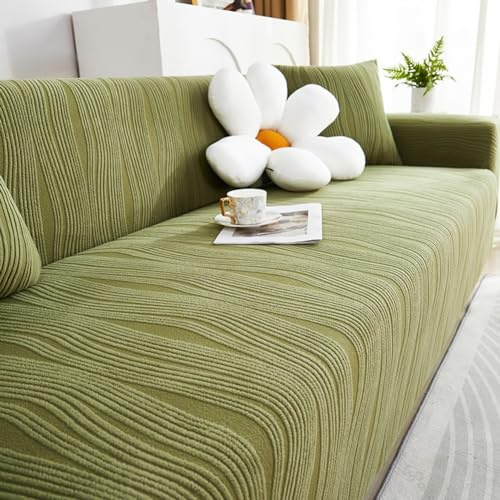 Housse Canapé 1/2/3/4/5 Places, Housse de canapé épaisse et élégante - Housse de canapé velours élastique en Jacquard avec accoudoirs pour Le Salon - Antidérapante ( Color : Green , Size : 3 seater )