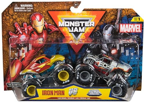 Monster Jam, Monster Truck die-cast ufficiali Marvel Iron Man Vs. War Machine, in scala 1:64, giocattoli per bambini e bambine dai 3 anni in su
