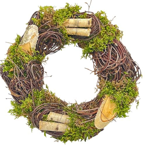 natürlicher frisch gebundener Frühlingskranz ø 30 cm Birkenkranz Graskranz Osterdeko Tischkranz Türkranz Osterkranz Dekokranz Handgefertigt frühlings Dekoration (1 Kranz)