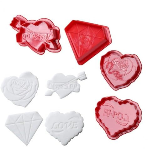 Generic 4 Pcs Valentine's Day Heart Rose Biscuit Cutters Cookie Stamps Plunger Cutter Fondant Molds Embossing Spring Mold Sugar Craft Decorating Tool