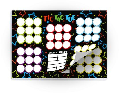 10 Tic Tac Toe je 25 Blätter DIN A6 Papierspiel Set Mitbringsel Gastgeschenk Mitgebsel zum Kindergeburtstag Motto-Party Fest Feier Event Reise Jungen Jungs Boys Teenies Mädels Schule bunt neon