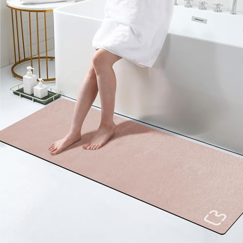 Tappeto da bagno in terra diatomacea, extra lungo, ad asciugatura rapida, super assorbente, fondo in gomma antiscivolo, per bagno, pavimento, vasca, doccia, lavandino, Rosa Blush