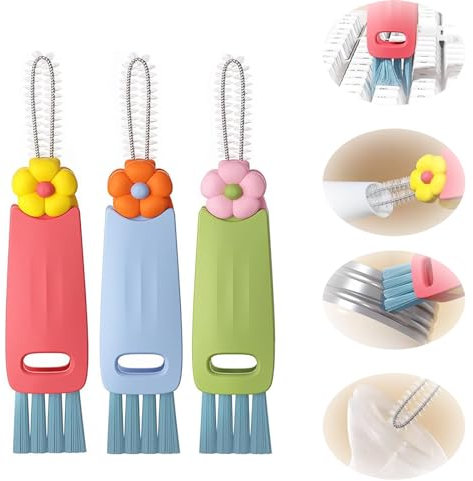 Cepillo de limpieza de tapa de taza 3 en 1, juego de cepillos de limpieza portátiles para tazas aisladas, tapas de tazas espaciales, cepillo de limpieza multifuncional para huecos de botellas