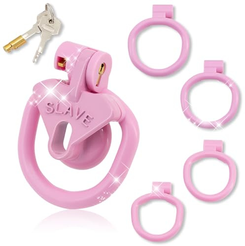 Crysore Leichter Atmungsaktiver keuschheitskäfig Herren Set mit 4 Cockrings Negative Sissy Chastity Cage Männer SM Penis Bondage Sexspielzeug (Small,Pink)