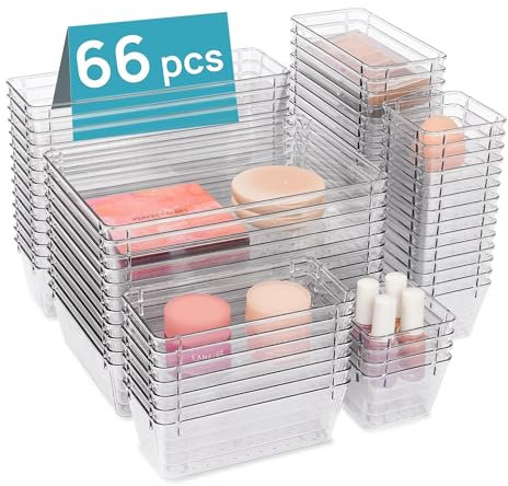 Vtopmart 66 Stücke Schminktisch Organizer, 4 Größen Schubladen Organizer, Schubladen Ordnungssystem für Makeup, Küchen, Badezimmer, Büro