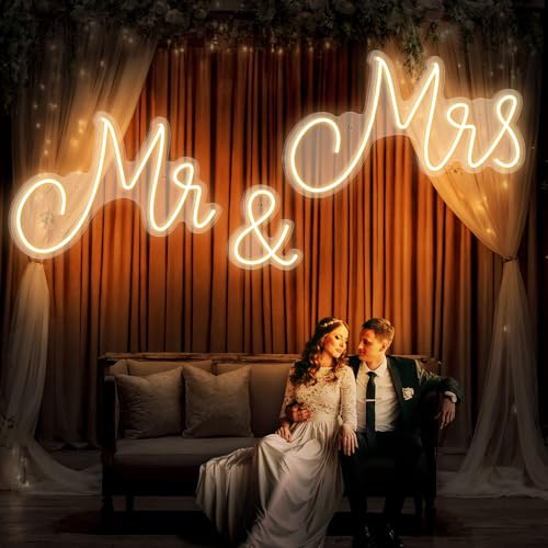 Kittmip Mr. and Mrs Neonschild für Hochzeit, Neonlicht, LED-Hintergrund, Wanddekoration, USB-Schild, Herr und Mrs, Hochzeitsempfang, Dekoration, Geschenke für Jahrestag, Verlobung, Bankett (140 x 40
