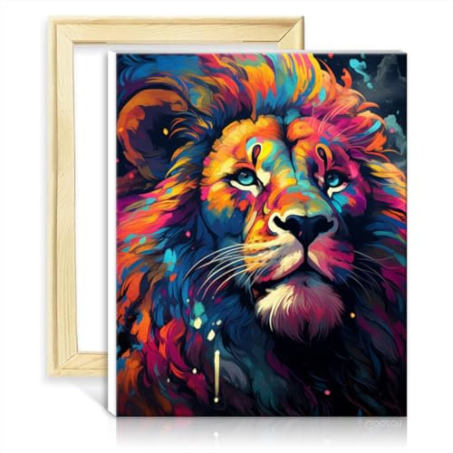 LiHEQING Malen nach Zahlen, Ölgemälde „Löwe“, DIY, digitales Kunstwerk, Kunsthandwerksprojekt für Zuhause, Wanddekoration, Geschenke, ohne Rahmen (60 x 75 cm)