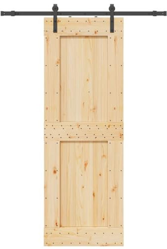 vidaXL Schiebetür mit Beschlag 80x210 cm Massivholz Kiefer, Innentür, Holzschiebetür, Scheunentür, Innenschiebetür, Holz Schiebetür, Innenscheunentür