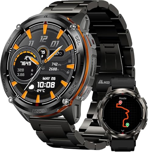 KOSPET TANK T3 Ultra 2 Smart Watch for Men, GPS, Metal Strap, Rugged Stainless Steel Body, 1.43” AMOLED, 5ATM Waterproof, Heart Rate/Sleep Monitor, 170+ Sports Modes, Compatible with Android and iOS