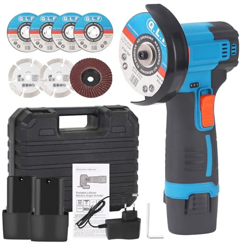 Mini Smerigliatrice Angolare a Batteria, 19500RPM Portatile Smerigliatrice Angolare con Caricatore e 2 Batterie da 4500mAh, Dischi da Taglio per Tagliare 75MM per Tagliare, Lucidare e Levigare