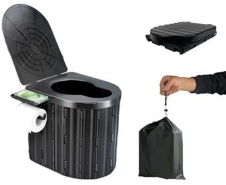 ALYEEPLOR Portable Folding Toilet for Adults Camping, 300LBS Weight Capacity Porta Potty with Removable Toilet Paper Holder for Outdoor, Travel, RV, Boats and Emergency Use (XL)