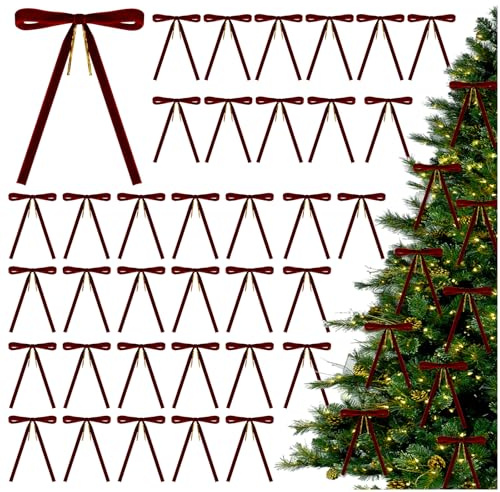 Audasi 36 Pezzi Fiocchi Velluto Rosso, Fiocchi in Velluto per Albero di Natale Fiocchi di Velluto rosso Bordeaux Decorazione Albero Natale Fiocchetti Nastro per Finestre e Interni Casa Ghirlande Self