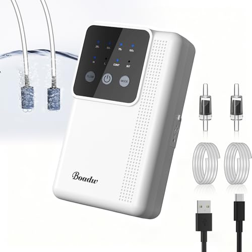 Boadw Luftpumpe Aquarium, Sauerstoffpumpe Aufladbar mit 2200 mAh oder 4400 mAh Akku für Outdoor Angeln und Stromausfall, Nano Mini Aquarium Zubehoer mit Sprudelstein - Schwarz & Weiß