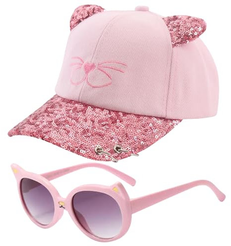 JSTHHTT Baseball Cap MäDchen, MäDchen Baseballkappe Verstellbarer, Baseball Cap Mit Ohren Und Sonnenbrille Kinder Sonnenschutz, UV-Schutz Sonnenbrille Kinde, Geschenke FüR MäDchen