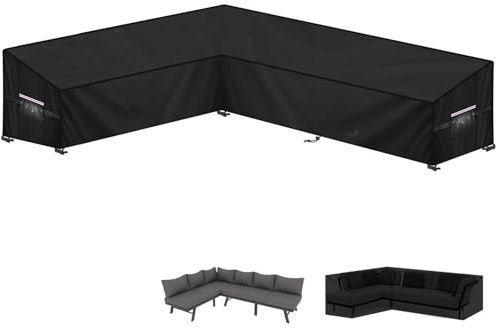 LAMUNI Loungeskydd Loungesoffa Överdrag L-Form Skydd för Trädgårdsmöbler Vattentätt Rottingsoffa Överdrag 420D Oxfordtyg Utomhus Sofföverdrag Hörnsoffa Skydd för Loungemöbler, 220x280x90x80/60cm