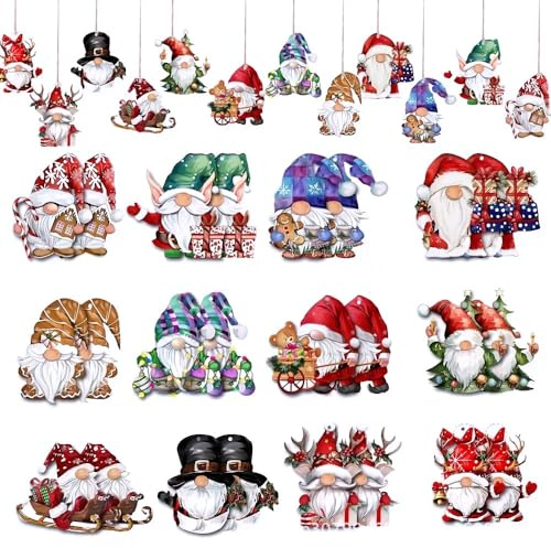 XFSRG 36 Piezas Navidad Colgante Decoración Gnomo Adornos del árbol de Navidad de Madera para Reuniones Familiares Regalos Festival (Set C)