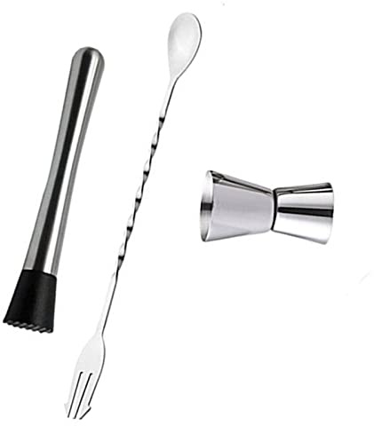 Gonetre Mélange de Cocktails Spoon Muddler et Jigger Set Kit D'outils de Bar en Acier Inoxydable Premium pour Le Barman à Domicile et Utilisation Professionnelle