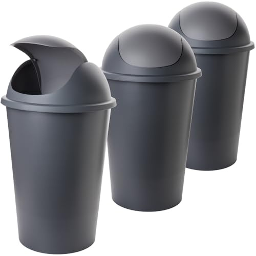SUSTANIA Mülleimer Set 3er mit Schwingdeckel 50L - Runde Abfalleimer mit Kuppeldeckel für Küche und Haushalt, Made in EU