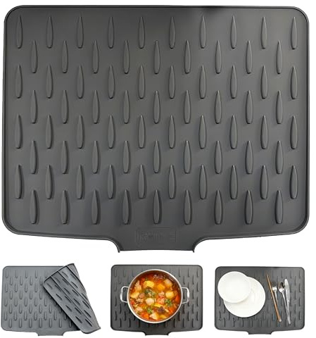 Silicone Dish Drying Mat, Heat-Resistant, Non-Slip Sink Drainer Board & Foldable for Easy Storage. The Essential worktop Saver for counters, Sinks, Tables & refrigerators. (Grey, 40x32cm)