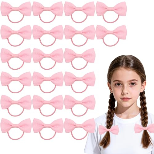 YAWYO 20-pack Hårsnoddar för Barn, Elastiska Hårband med Rosetter, Rosa Band, Håraccessoarer för Barn och Kvinnor