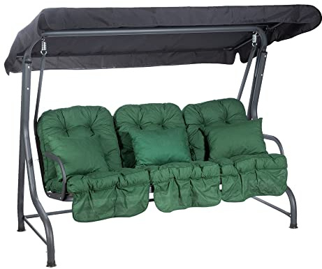 Alfresia Roma 3 Seater Garden Swing Seat with Adjustable Water-Resistant Canopy and Classic Cushions, Heavy Duty Outdoor Patio Swing Seat Supporting up to 250 kg for Garden, Lawn or Decking
