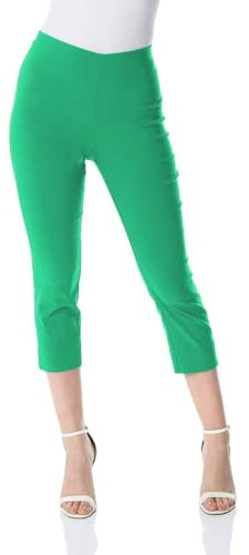 Roman Originals Cropped Trousers for Women UK Ladies Capri Leggings Summer Pants Short Crop Stretch 3/4 Length Three Quarter Pedal Pusher Clothes Elasticated Bengaline Cut Off - Green - Size 16