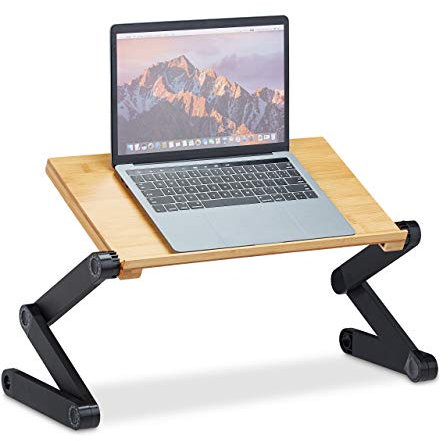 Relaxdays Laptop Ständer Bambus Aluminium, 15 Zoll Laptoptisch, Betttisch höhenverstellbar, HBT 47,5 x 60 x 26 cm, natur