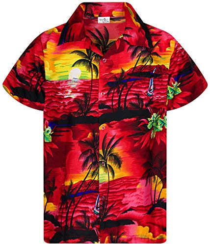 King Kameha Funky-Hawaii-Hemd, Herren, Kurzarm, JK-Surf, Rot, XXL