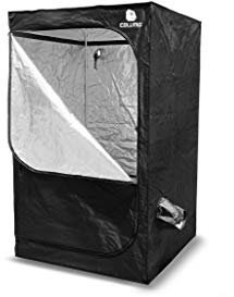 Caluma Growzelt 120×120×200 cm – stabiles Indoor-Zelt, Growbox für Pflanzenanbau, lichtdicht, innen hochreflektiv mit Reißverschluss, Bodenwanne & Kabelöffnungen – Caluma Skin 1,2 x 1,2 x 2 m