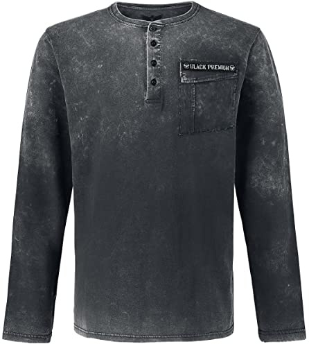 Black Premium by EMP Herren graues Vintage Langarmshirt - Brusttasche mit Patte und Patch