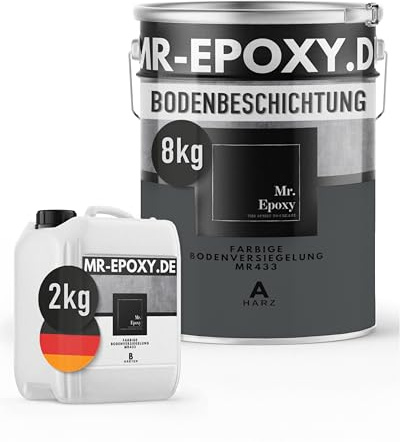 Mr. Epoxy Epoxidharz Bodenbeschichtung (10 kg, RAL 7043 Verkehrsgrau) - 2K Betonfarbe für Garagen, Keller & Werkstatt Boden - Flüssigkunststoff Epoxid Grundierung und Bodenversiegelung