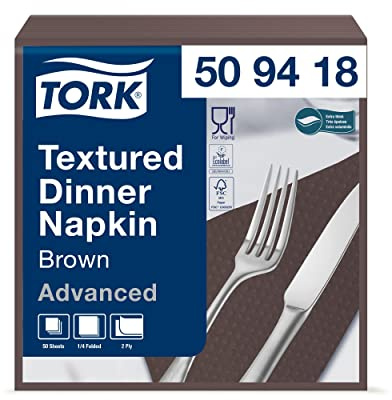 Tork 509418 Textured Dinnerserviette Braun/Extra weiche Papierservietten in Advanced Qualität / 18 x 50 (900) Servietten / 39 x 38 cm (B x L) / 1/4-Falz, 39.5 x 39 cm