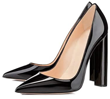 aanieshoeya Pumps damer lack elegant komfort blockklack höga klackar, svart, 39 EU