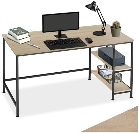 tectake® Scrivania per Computer - 120 x 60 x 75,5 cm - Tavolo per PC, Scrittoio Moderno, Scrivania Gaming per Computer Fisso, Tavolo da Lavoro, Salvaspazio - Legno Industriale Chiaro, Rovere Sonoma
