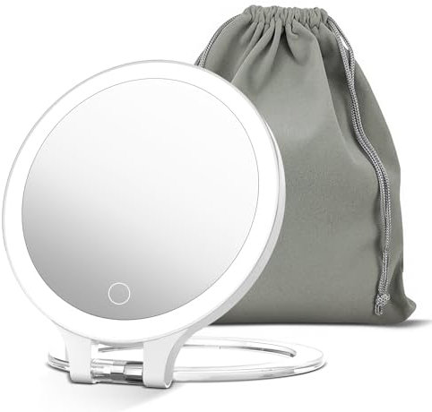 FASCINATE Wiederaufladbarer Make-up-Spiegel mit Licht, 3 Beleuchtungsmodi, 72 LEDs, Tischspiegel, Wandspiegel mit Verstärkung, 1/10-fache Vergrößerung, doppelter Kosmetikspiegel für Badezimmer