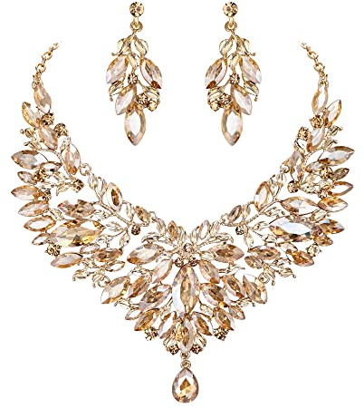 Clearine Braut Schmuck-Set Marquise-Kristall-Strass-Cluster-Statement-Halskette und baumelnden Ohrringe Set für Damen Hochzeit Party Klar Silber-Ton