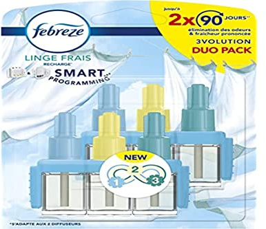 Febreze 3Volution ZERO% Recharges Diffuseur Parfum Maison Électrique Linge Frais (2 x 20ml), Désodorisant Smart Programming avec 3 Parfums En Alternance, Élimination Des Odeurs Maison