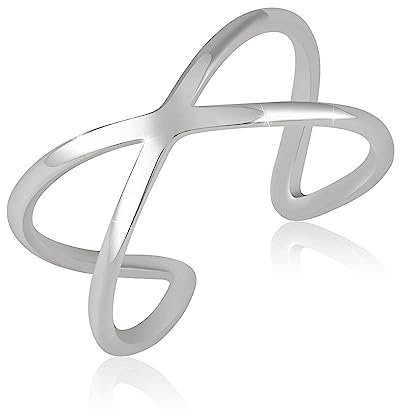 GD GOOD.designs Ring verstellbar Silber für Damen in X-Form aus hautverträglichem Edelstahl I Silberner Damenring mit 18 Karat Vergoldung I Ringgröße 52,54,56,58